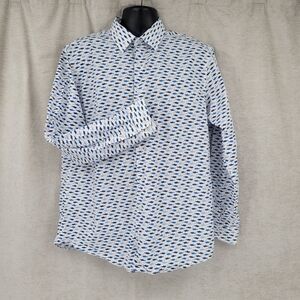 BEN Sherman Men's White with Blue Sharks Long Sleeve Button down